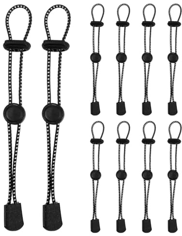 10 Stück Rucksack Schnalle, 19cm Elastische Seilbefestigung für Trekkingstöcke, Wanderstöcke und Outdoor-Ausrüstung, Schwarz-Weiß, Ideal für Camping und Wandern