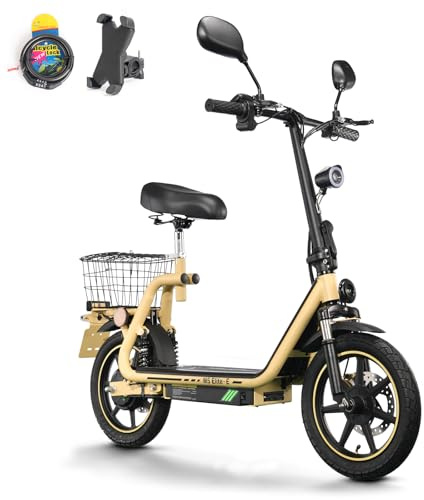 TWOFISH Elektro Moped 500W mit 48V 13Ah Akku, EEC Zertifiziert, 30 km Reichweite, 14 Zoll Reifen, 45 km/h, Motorroller mit Straßenzulassung, Elektro Motorrad mit Sitz & Korb, M5 Elite E (Gelb)