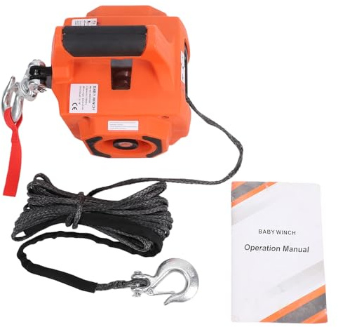 Geevorks Portable Drill Winch 1500LB Hand Winch with Synthetic Rope Free Sliding Clutch for Towing Rescue Wood Transport Snowmobile Lifting Dragging (750KG*12M 12m)
