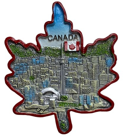 Imán nevera Canadá Toronto hoja de arce y Skyline ciudad L338 | Imán para nevera Canadá Toronto – Hoja de arce y ciudad – Imán 3D Souvenir Colección L338