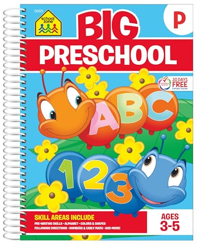 School Zone Big Preschool Workbook: 320 Spiral-Bound Pages, Pre-K, Colors, Shapes, Numbers, Early Math, Alphabet, Pre-Writing, Phonics, Following Directions, Ages 3-5