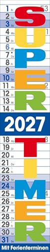 Supertimer 2027: Streifenkalender mit Datumsschieber, Ferienterminen und Spiralbindung I schmal im Format: 17 x 85 cm