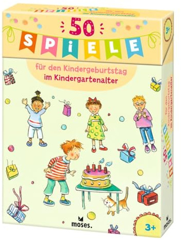 moses. 50 Spiele für den Kindergeburtstag im Kindergartenalter, Kartenset mit Klassikern und neuen Spielen für die Kindergeburtstagsparty ab 3 Jahren, Mit Anleitungen, Materiallisten und Altersangaben