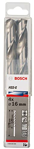 Bosch 4x PRO Metal HSS-G Twist Drill Bit Standard Length (for Non-ferrous metals, Steel, Ø 16,00 mm, Professional Accessory Rotary Drill/Drivers)