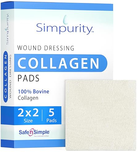 Simpurity Collagen Dressing Pads - 2 x 2 5 Count Collagen Pads for Wounds - Non-Adherent Collagen Dressing for Wound Care - Safe n' Simple Wound Care Supplies