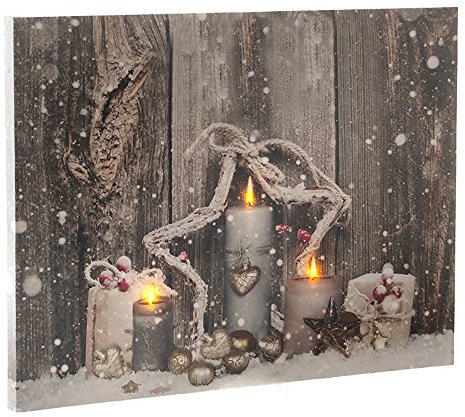 Fachhandel Plus Leinwandbild mit LED-Beleuchtung 30 x 40 cm Wandbild Weihnachtskerzen Leuchtbild LED-Bild