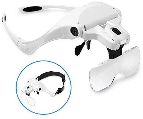 Sinzau Headband Magnifier Glasses with Led Light, for Handsfree Reading, Jeweler Craft, Watch Repair Hobby, 5 Lenses 1.0X 1.5X 2.0X 2.5X 3.5X