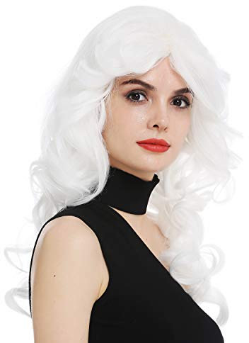WIG ME UP - WL-3010-1001 Perücke Damenperücke Scheitel Tolle toupiert voluminös Locken gelockt weiß Cosplay Diva 80er Vamp