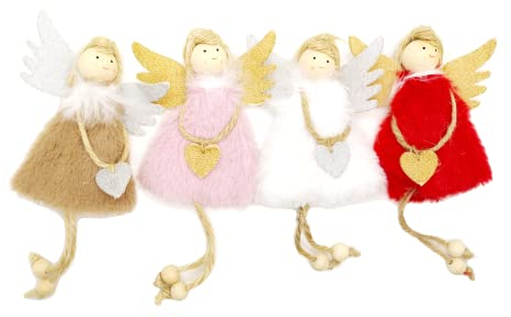 BoBoU Weihnachtsschmuck Engel (4er-Set) aus Holz und Gewebe Weihnachtliche Deko Baumanhänger Puppe Weihnachtsbaumschmuck Deko Anhänger Weihnachtsdekoration