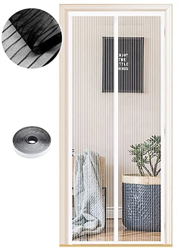 Zanzariera Magnetica per Porte 120 x 230 cm, Tenda Magnetica Zanzariera Porta, Nessun Attrezzo Richiesto, Facile da Installare, Adatto a Bambini e Animali Domestici, Strisce Bianche