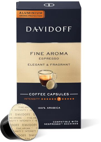 Davidoff Fine Aroma Coffee Capsules – 7/12 Intensity – Elegant & Fragrant Espresso – 100% Arabica – 1 Pack of 10 x 5.5g Capsules (55g Total) – Compatible with Machines