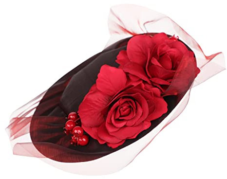 Chapeau de Voile Halloween Femme avec Epingle à Cheveux Chapeau Haut de Forme de Noël avec Roses, Araignée Accessoire Cheveux de Mariée Gothique pour Mariage, Festivals, Spectacles, Fêtes, Bals