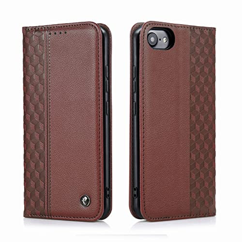 TOHULLE Case for iPhone 7 iPhone 8 iPhone SE 2022 SE 2020, Premium PU Leather Wallet Case Card Holder Kickstand Built-in Magnetic Closure Flip Folio Phone Cover for iPhone 7/8/SE - Brown
