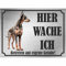 INDIGOS UG - Dobermann - Schild bedruckt - Hier wache ich - Aluverbundplatte Edelstahl Look - ab 20x15 cm - Spruch - Deko Geschenkidee für Ihren Hund - Zaun - Türschild