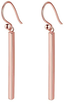 Bellitia Jewelry Pendientes Plata de Ley 925 Chapado Oro Rosa Gancho Pendientes Dangle para Ella, Pendientes Colgantes Pendientes de Varilla Barra para Mujer