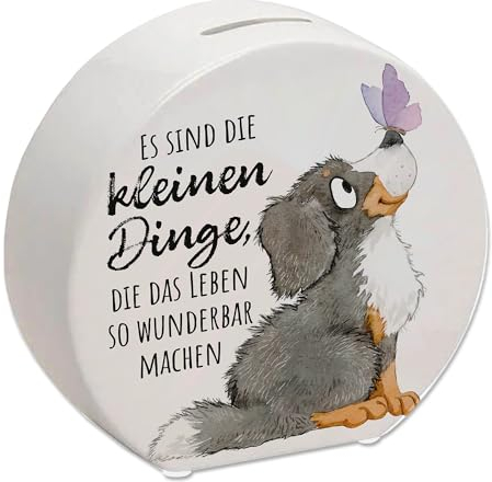 Hund Spardose mit Spruch Die kleinen Dinge Machen das Leben so wunderbar EIN niedliches Sparschwein für Hundebesitzer Motiv Niedliche Aquarell Zeichnung Bernersennen Sparbüchse