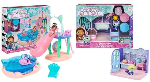 Gabby's Dollhouse Gabby et la Maison Magique Piscine de Gabby - 2 Figurines Et Accessoires & Gabby et la Maison Magique - Playset Deluxe La Salle De Bain Marine - 1 Figurine + Accessoires