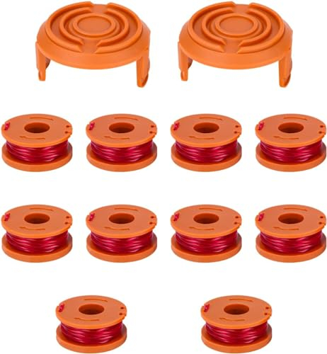 12 Stücke Rasentrimmer Spule,Rasentrimmer Faden,für Alle Worx-Trimmer und 2 Stücke Trimmerspulenabdeckung, Worx Rasentrimmer Faden Modell WA0010, Langlebige Ersatzspule