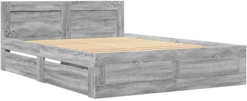 VidaXL Cadre de Lit Double Avec Tête de Lit Sonoma Gris 140x200 cm - Meuble de Chambre à Coucher