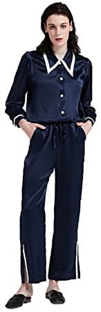 MYVVKIA 2-teiliges Pyjama-Set aus Seide für Damen mit Knopfleiste, Nachtwäsche, Loungewear