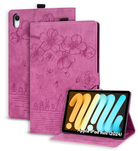 Succtopy Hülle für iPad mini (A17 Pro, 2024 Modell, 7. Generation) / Mini 6 (2021 Modell, 6. Generation) 8.3 Folio Flip PU Leder Tablet Hülle Schutzhülle mit Stifthalter und Standfunktion Rosarot