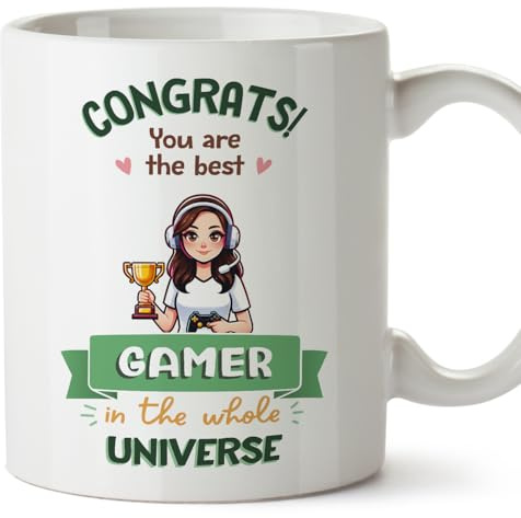 MUGFFINS Gamer Woman Mug - in English - Best in Universe Trophy - Funny Gift for Colleagues - Ceramic 11oz Mug