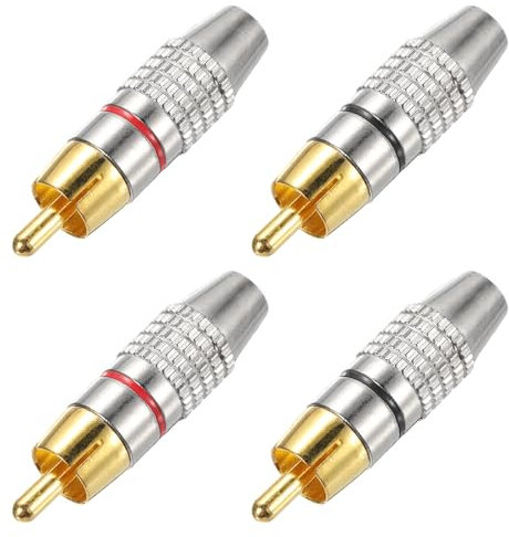 QUARKZMAN Conector de Rca a Cable de Altavoz, Conectores de Macho Sin Soldadura 270Rca Chapado en Dorado Adaptador de Conectores de Audio Estéreo Jack Plug Rca Convertidor Panel Negro 4 Pcs