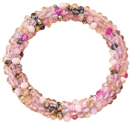 3 Stück Damen Kristallen Elastisches Gummiband Haargummis Haarband Frauen Stirnband Armband Haarseil Pferdeschwanzhalter Haarring Haarschmuck Kopfschmuck für Täglicher Gebrauch,Bunt Pink