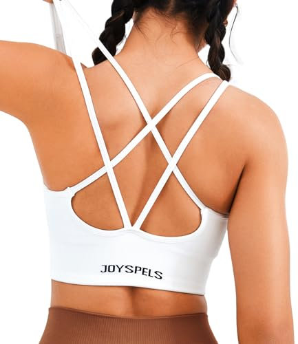 JOYSPELS Sport BH Damen ohne Buegel Gepolstert Bustier trägerloser BH Crop Tops Seamless Push Up Workout Yoga Top Fitness Weiss Neu M