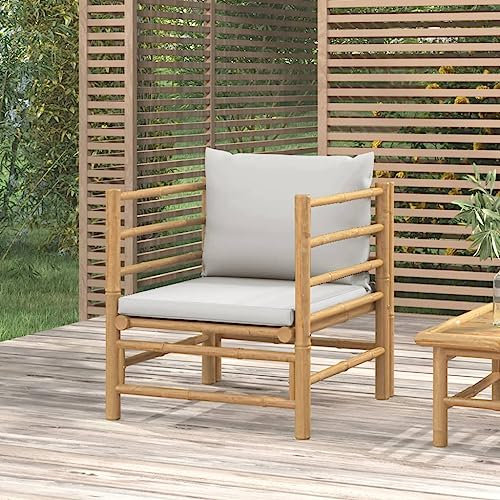 CINDERFUL Gartensessel mit Hellgrauen Kissen Bambus,Bambus Gartensessel Modulares Design für höchsten Sitzkomfort und Flexibilität Gartensitzmöbel