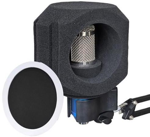 Professional Microphone Isolation Shield – Foldable Soundproof Cover With Acoustic Foam, Adjustable Tripod Stand, And popp Filter | Portable Vocal Booth For Podcasting, Singing, Rapping, Home Studio