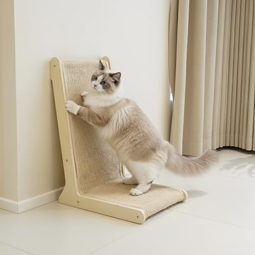 Aberatail Katzenkratzer - 22,66 Zoll Vertikaler Sisal Kratzbaum Holzrahmen 105° Kratzpad für Indoor Katzen, Möbelschutz für Sofa Couch