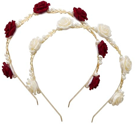 Qwrqwr 2 Stück Blumen Haarreifen Damen für Geflochtene Haare Mädchen Blumen Trachtenschmuck Rose Haarreif Kopfschmuck Kleider Accessoires für Weihnachten, Geburtstag, Karneval usw. Festliche (B)
