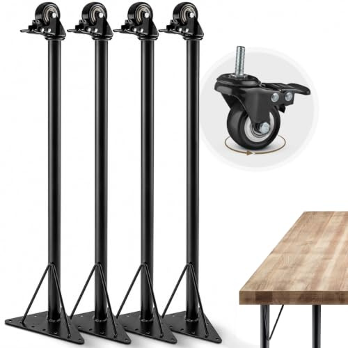 HEIMSTARK Tischbeine 71 cm mit Rollen – Metall 4er Set | Standfest & stabil | Moderne Möbelfüße für Schreibtisch, Esstisch & Arbeitstisch