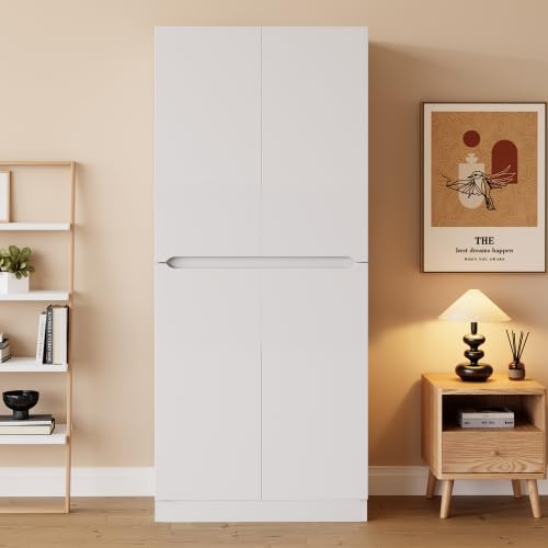 Merax Kleiderschrank Weiß 70×40×170 cm – Garderobenschrank Doppeltür mit Staufächern, Kleiderschrank Holz Weiß für Schlafzimmer, kompakt & geräumig