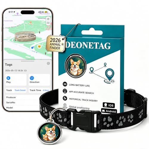 2026 Mini Traceur GPS Chat - Collier GPS Chat sans Abonnement (Historique de Suivi 3 Jours), Collier GPS pour Chien avec Suivi en Temps Réel, Étanche et Réglable, Compatible iOS/Android, Noir