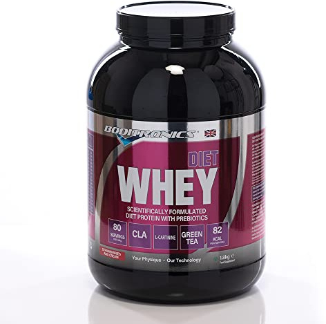 Boditronics Diet Whey Protein Powder with High Protein Blend and High doses of CLA, Vitamins C & E for Lean whey Protein Shake Powder (Strawberries and Cream, 1.8kg)