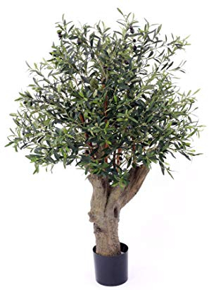 kunstpflanzen-discount.com Künstlicher Olivenbaum ca. 140cm hoch ohne Früchte mit dickem Stamm und UV-geschützten textilen Blättern im Topf