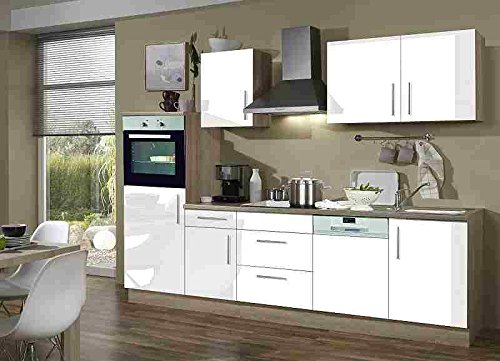 Menke Premium Einbau Küchenzeile Küche 280 cm Eiche Sonoma weiss Hochglanz Ceran