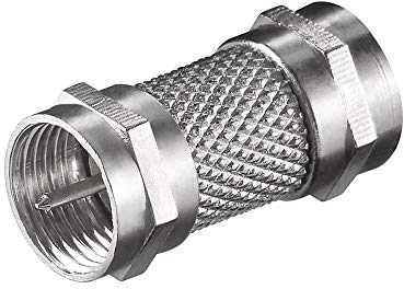 Goobay 11371 Sat Adapter für Koaxialkabel – Antennenkabel, F-Stecker auf F-Stecker, männliche Stecker, Zink, Silber
