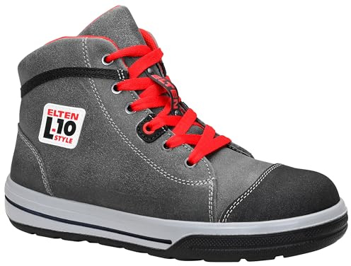 ELTEN Sicherheitsschuhe VINTAGE Pirate Mid ESD S3, Damen und Herren, Leder, Stahlkappe, leicht, sportlich, Grau/Schwarz, Größe: 37