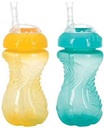 Nuby 2PK No-Spill Cup with Flexi Straw, 10oz, Colors May Vary(Pack of 2)