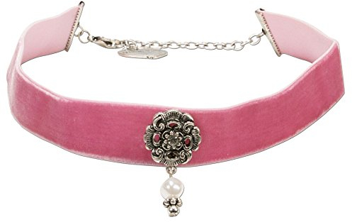 Alpenflüstern Trachten-Samt-Kropfband Elfrida mit Ornament und Perle - nostalgische Trachtenkette enganliegend, Kropfkette elastisch, Damen-Trachtenschmuck, Samtkropfband breit rosé-rosa DHK168