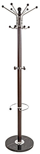 TecTake Porte Manteau Perroquet Pied en marbre 12 têtes pour entrée ou Salon avec Porte Parapluie et Sac à Main - diverses Couleurs au Choix - (Noir-Marron | No. 401033)