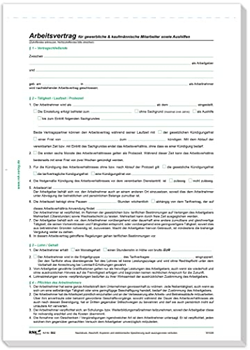 RNKVERLAG 502/10 - Arbeitsvertrag für gewerbliche & kaufmännische Mitarbeiter, DIN A4, 10 Verträge