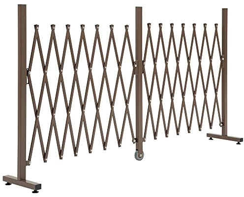 Outsunny Barrière Extensible rétractable barrière de sécurité avec Roulette 405L x 31l x 104H cm alu métal Chocolat