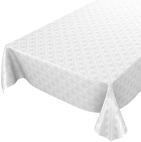 ANRO Wachstuchtischdecke Wachstuch abwaschbar Tischdecke Karo Einfarbig Uni Weiß Reliefdruck Damast 100x140cm