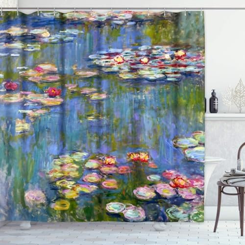ArtSocket Shower Curtain Waterlilies Water Lilies 1916 Lilly Lillies Claude Monet Masterpiece Home Bathroom Decor Polyester Fabric Waterproof 72 x 72 Inches Set with Hooks