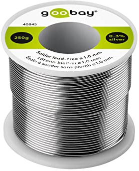 Goobay 40845 - Stagno per saldatura senza piombo, ø 1, 0 mm, 250 g, con una percentuale di argento (Ag) dello 0, 3%