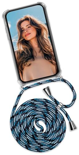 ONEFLOW Handykette für Huawei P20 Pro Hülle mit Band, Handyhülle mit Kette abnehmbar, Handyband zum Umhängen, Handy Umhängeband Lange Handykordel, Twist Case – Blau Hellblau